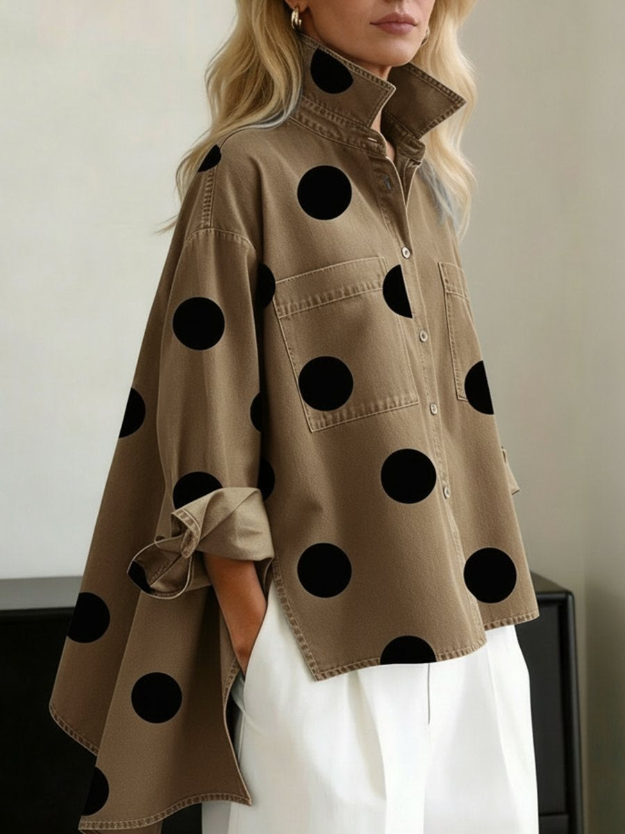 Camisa Vaquera Oversize Mujer de Lunares Manga Larga