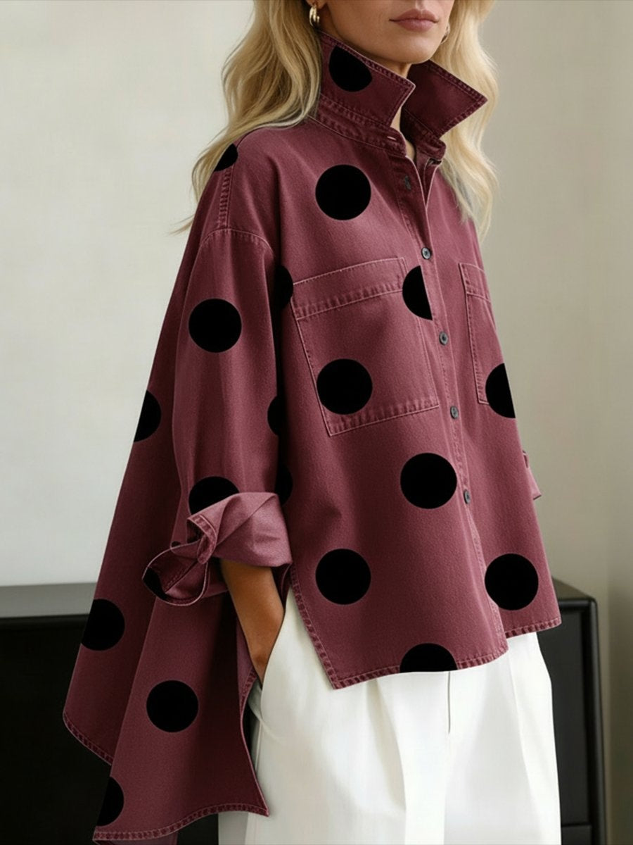 Camisa Vaquera Oversize Mujer de Lunares Manga Larga