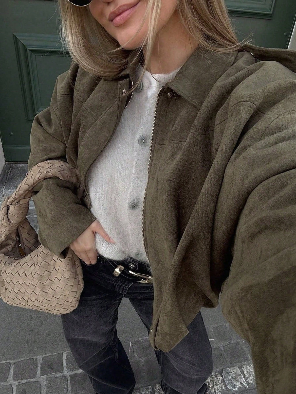 Chaqueta de Ante Mujer Oversize Cremallera