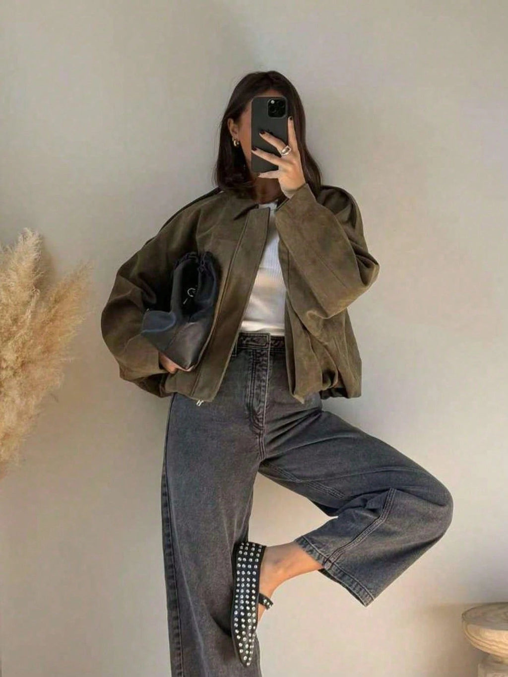 Chaqueta de Ante Mujer Oversize Cremallera