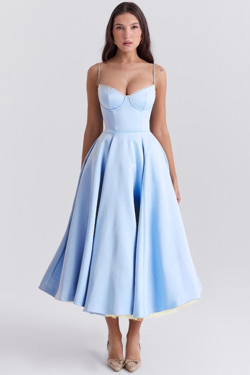 Vestido de Fiesta Midi Mujer Falda Acampanada Tirantes