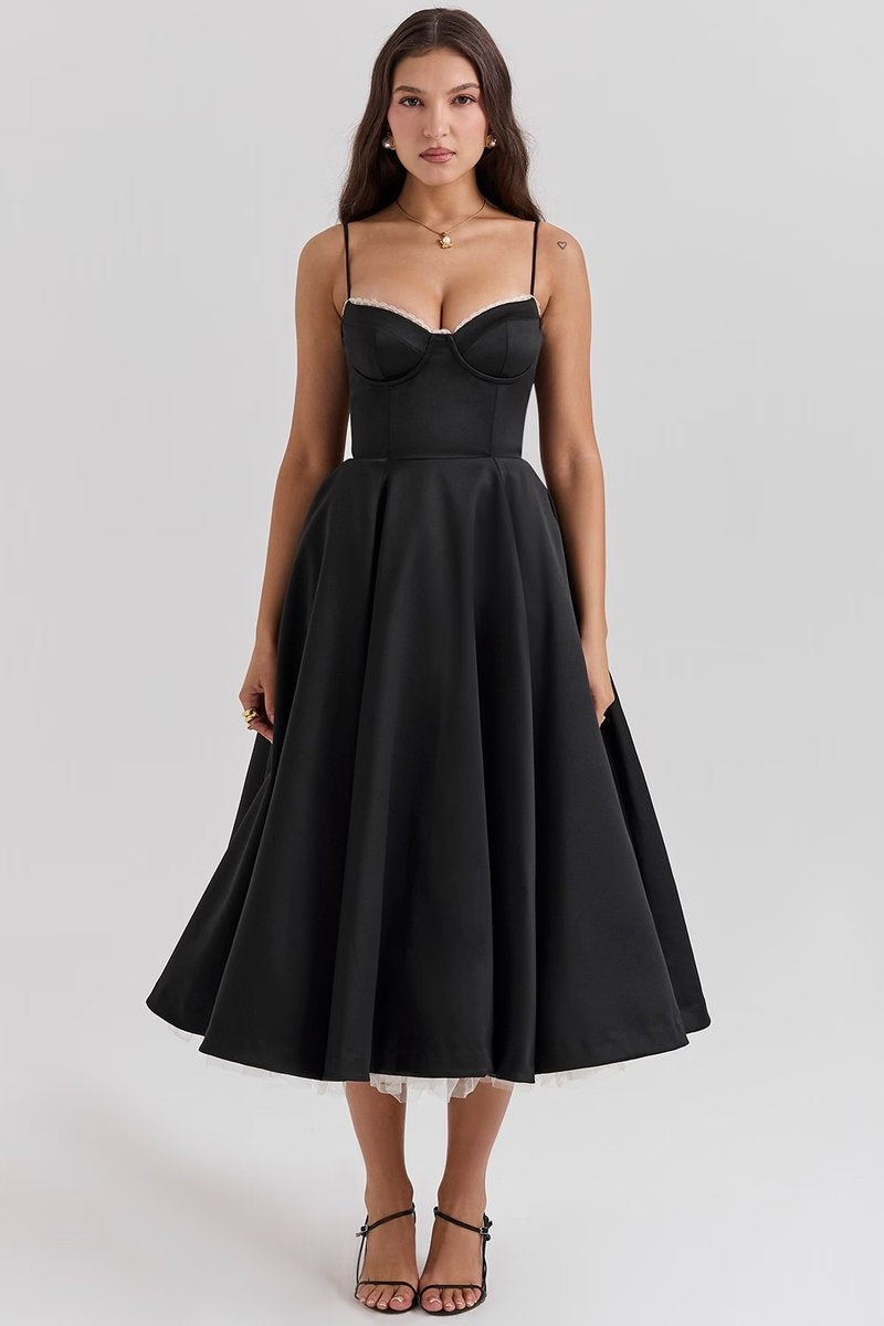 Vestido de Fiesta Midi Mujer Falda Acampanada Tirantes