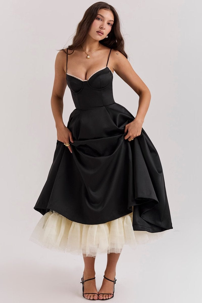 Vestido de Fiesta Midi Mujer Falda Acampanada Tirantes