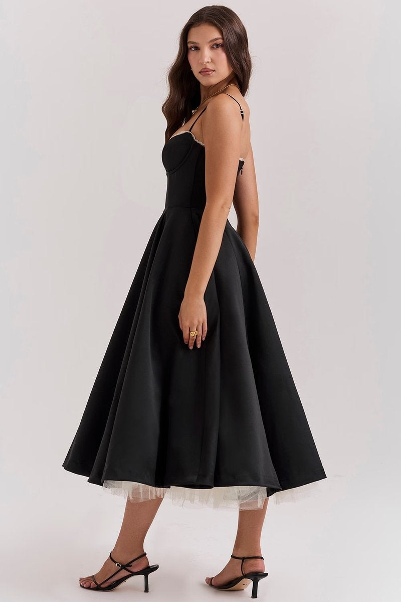 Vestido de Fiesta Midi Mujer Falda Acampanada Tirantes