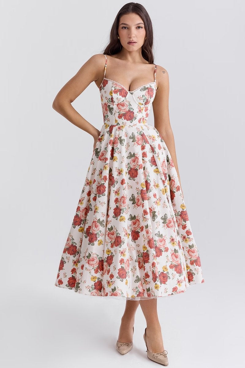Vestido de Fiesta Midi Mujer Falda Acampanada Tirantes