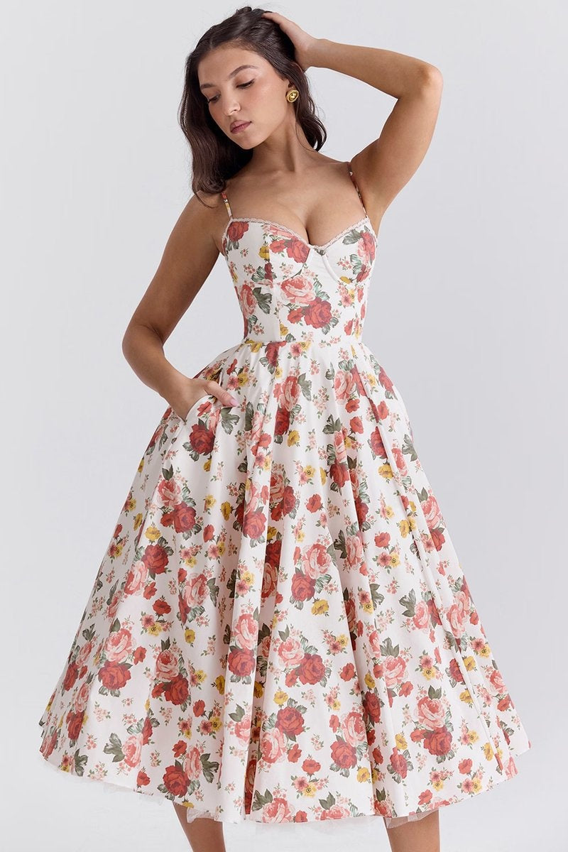 Vestido de Fiesta Midi Mujer Falda Acampanada Tirantes