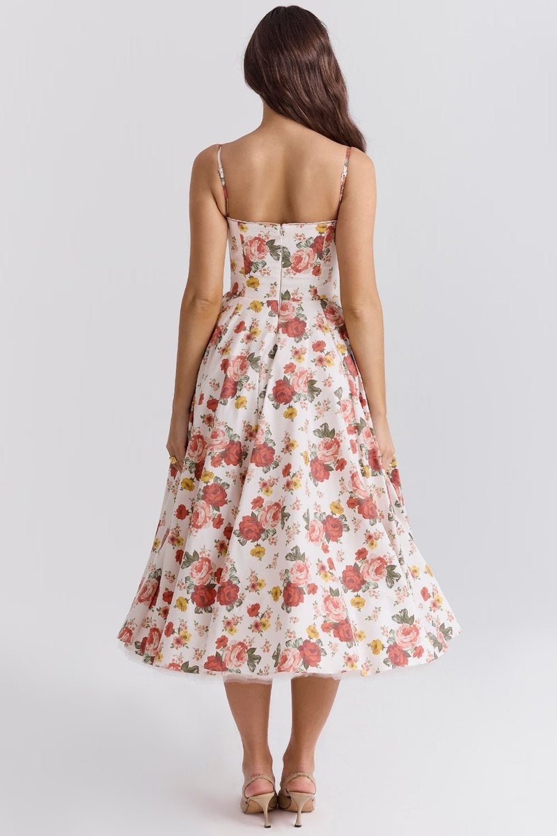 Vestido de Fiesta Midi Mujer Falda Acampanada Tirantes
