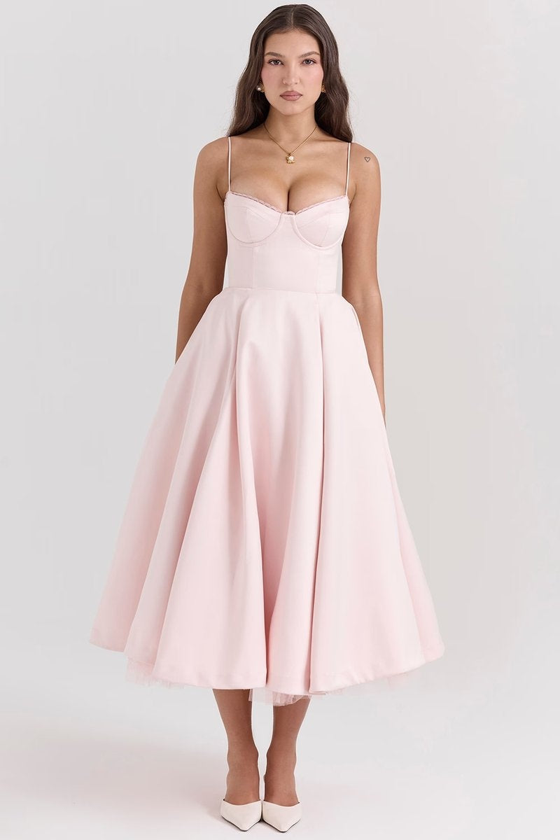 Vestido de Fiesta Midi Mujer Falda Acampanada Tirantes