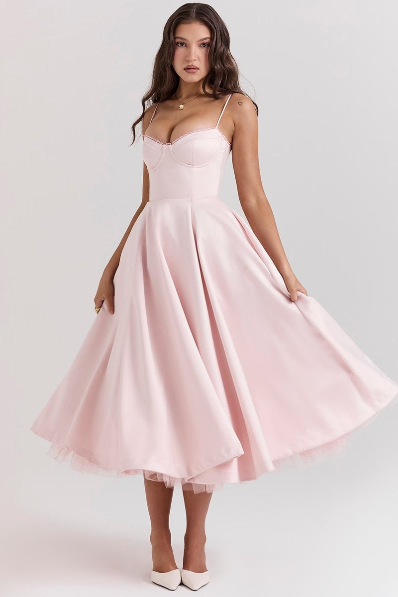 Vestido de Fiesta Midi Mujer Falda Acampanada Tirantes