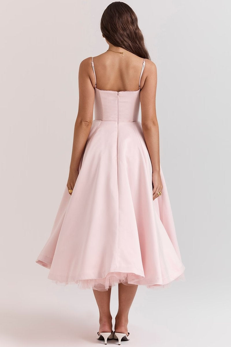 Vestido de Fiesta Midi Mujer Falda Acampanada Tirantes