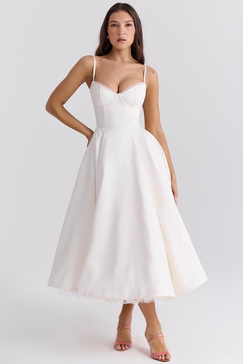 Vestido de Fiesta Midi Mujer Falda Acampanada Tirantes