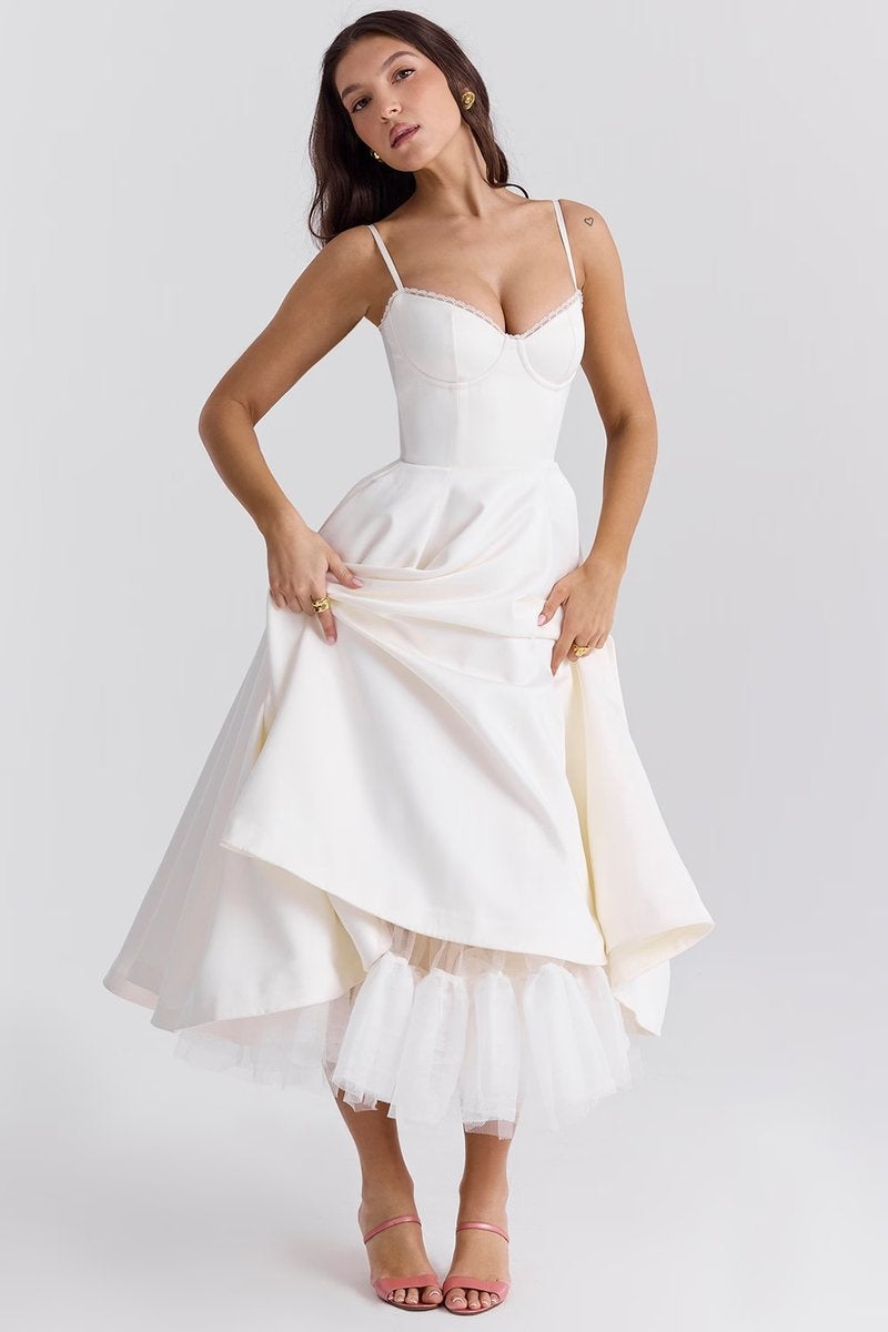 Vestido de Fiesta Midi Mujer Falda Acampanada Tirantes