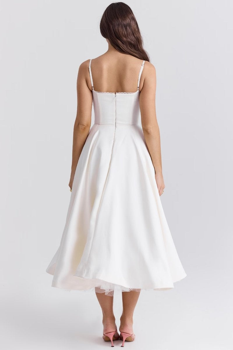 Vestido de Fiesta Midi Mujer Falda Acampanada Tirantes