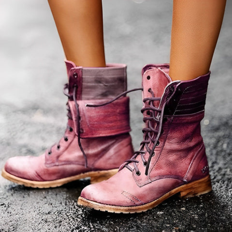 Botas Militares de Cuero con Cordones Mujer Caña Media