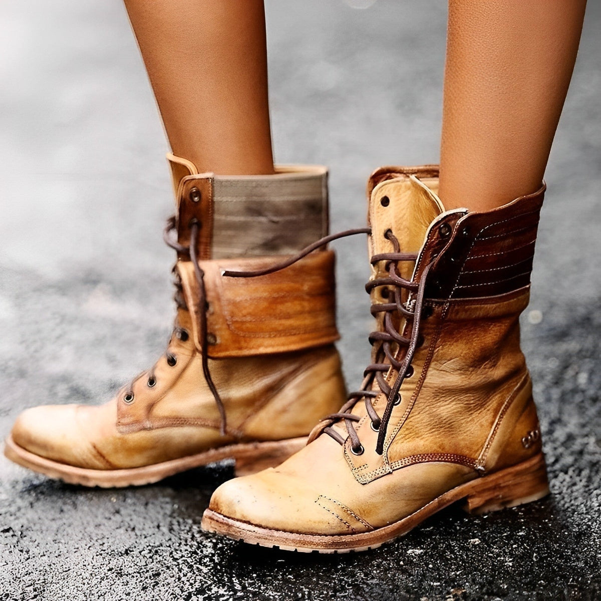 Botas Militares de Cuero con Cordones Mujer Caña Media