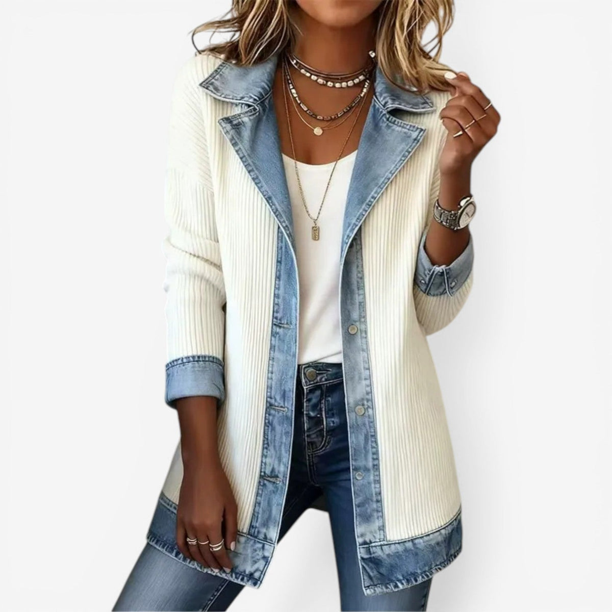 Chaqueta Vaquera de Punto Combinada de Verano Mujer