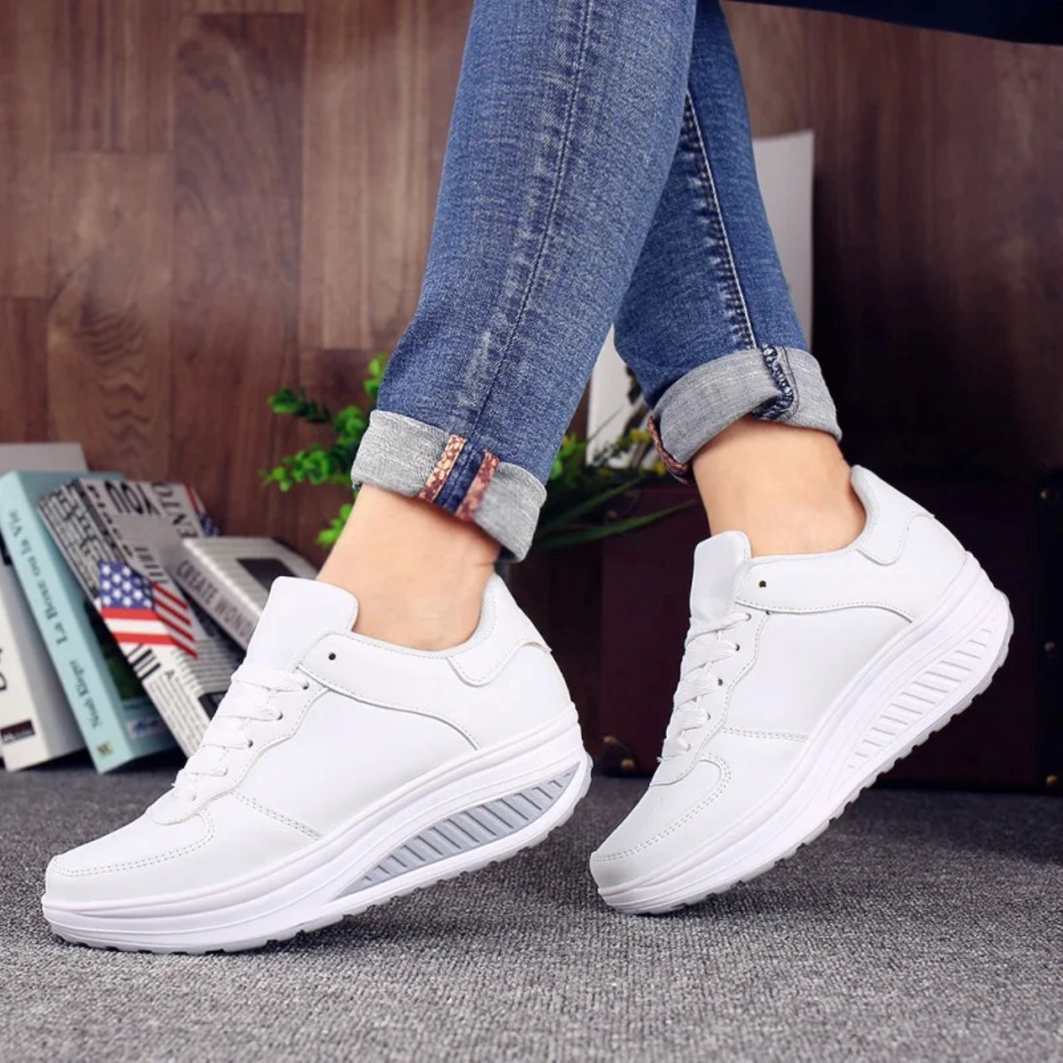Zapatillas de Deporte Mujer Plataforma con Cordones Cuero