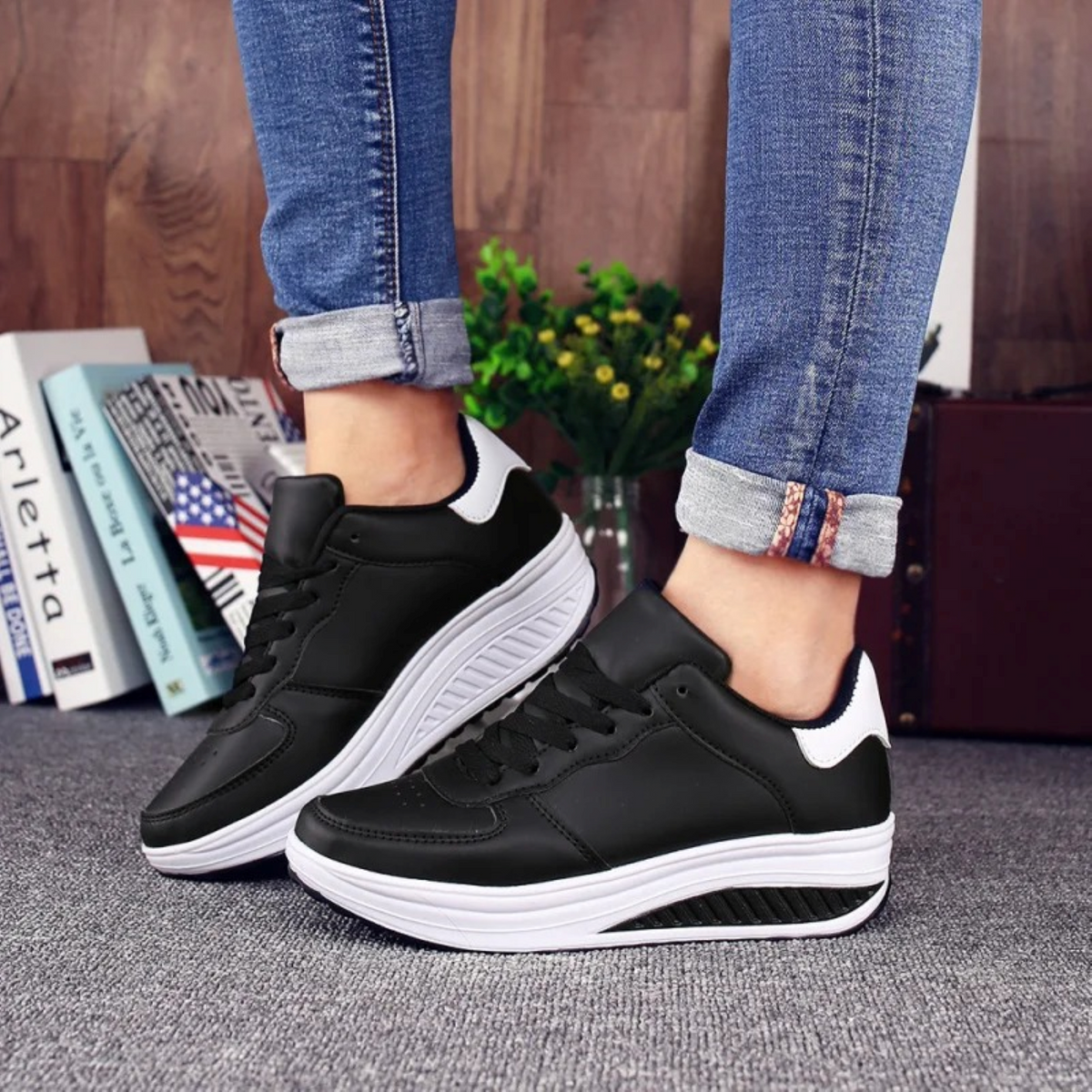 Zapatillas de Deporte Mujer Plataforma con Cordones Cuero