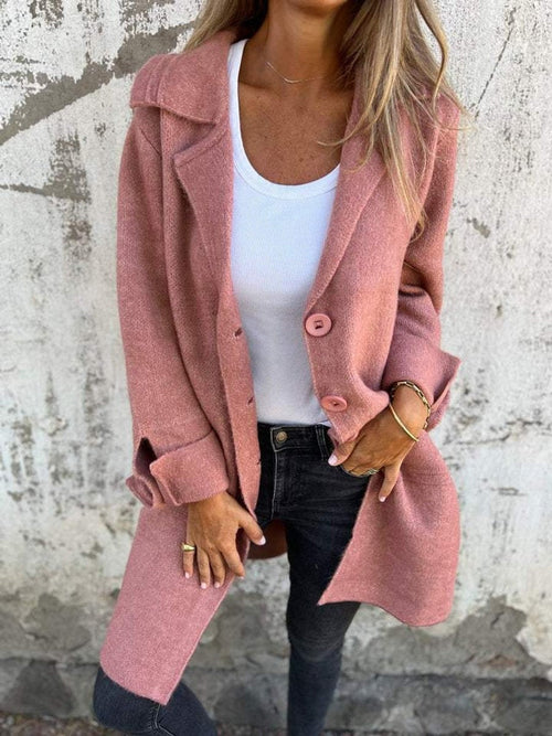 Abrigo de Paño Mujer Cuello Solapa Botones