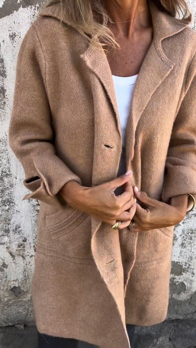 Abrigo de Paño Mujer Cuello Solapa Botones