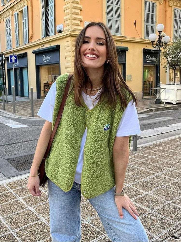 Gilet de Borreguillo Mujer Escote V Sin Mangas