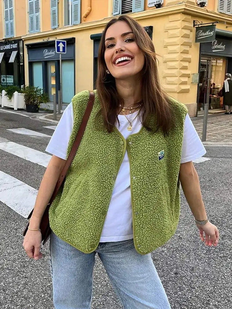 Gilet de Borreguillo Mujer Escote V Sin Mangas