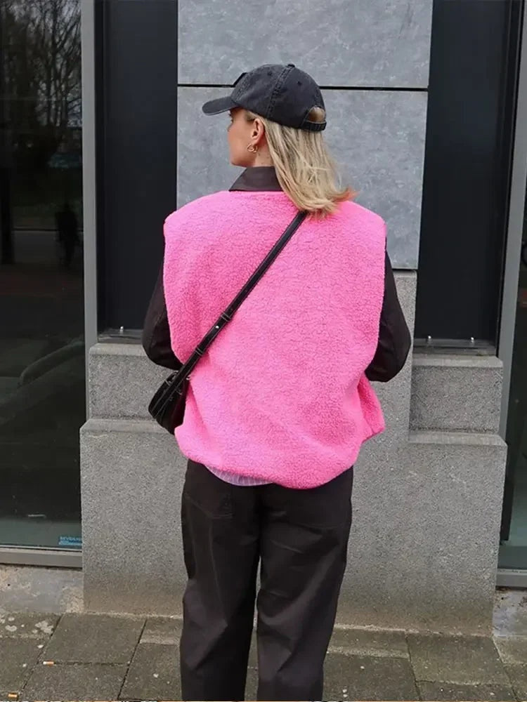 Gilet de Borreguillo Mujer Escote V Sin Mangas