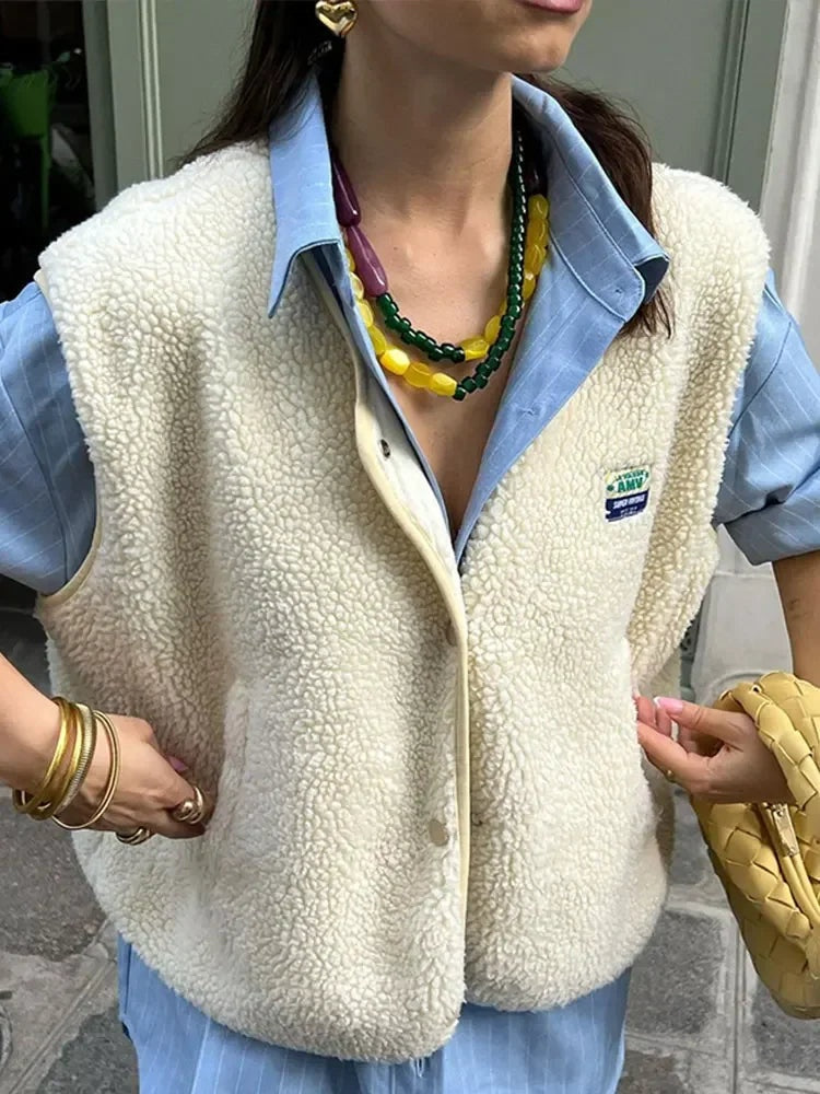 Gilet de Borreguillo Mujer Escote V Sin Mangas
