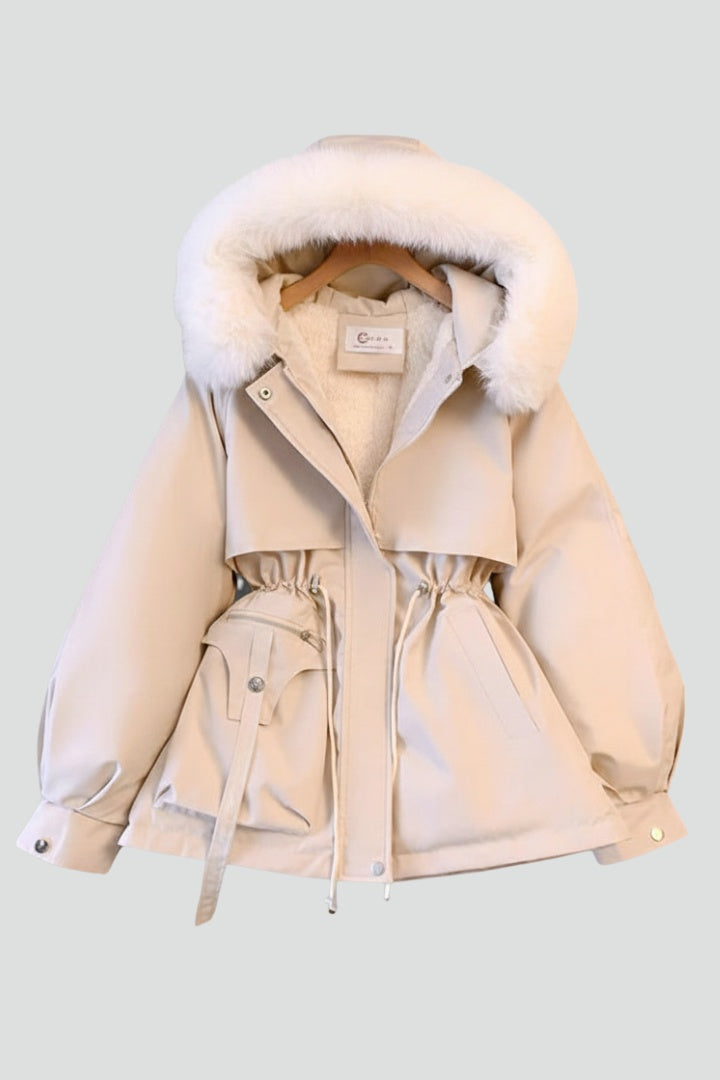 Parka Acolchada Mujer con Capucha Piel Cordón Ajustable