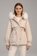 Parka Acolchada Mujer con Capucha Piel Cordón Ajustable