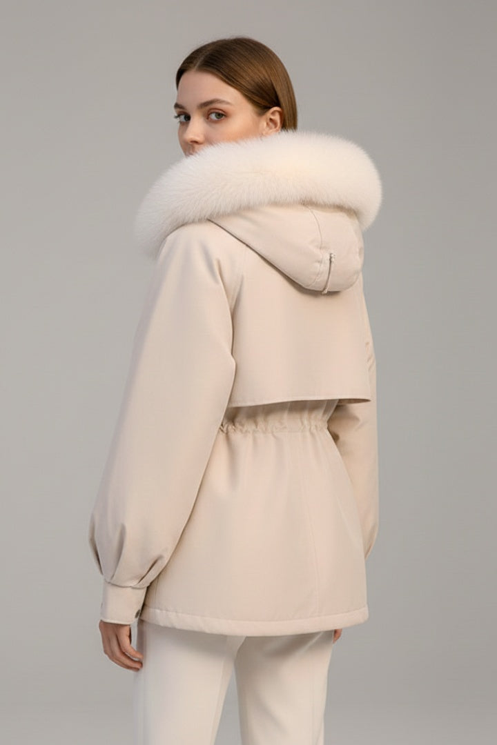 Parka Acolchada Mujer con Capucha Piel Cordón Ajustable