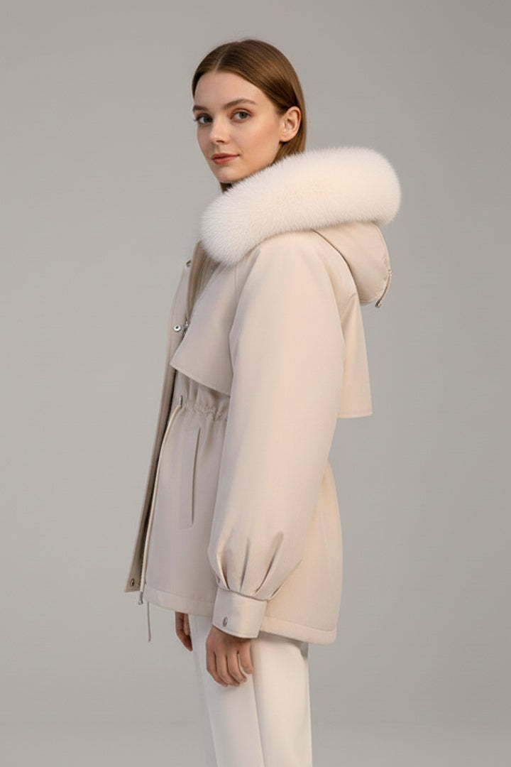 Parka Acolchada Mujer con Capucha Piel Cordón Ajustable