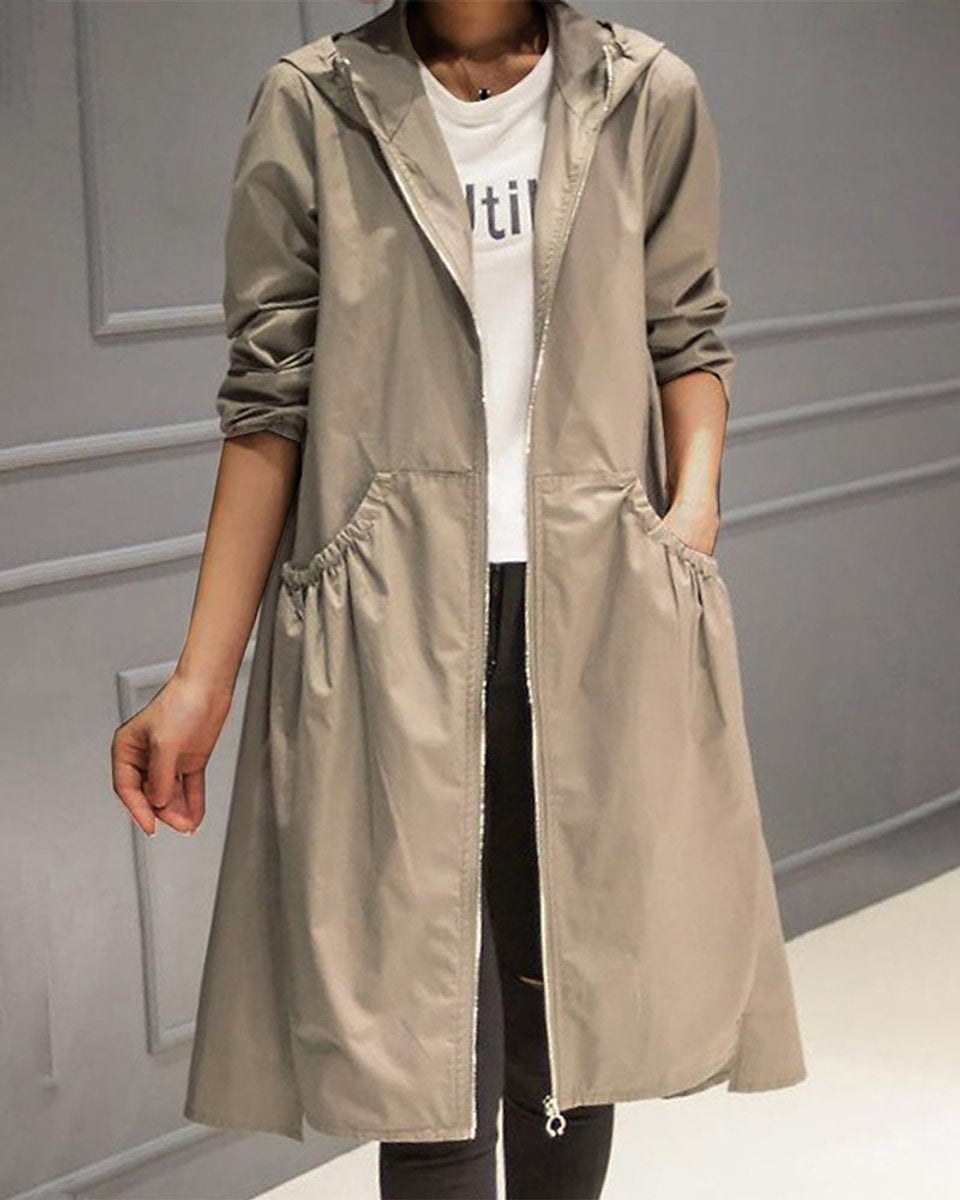 Parka Impermeable Mujer Larga con Capucha Cintura Fruncida
