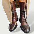 Botas Militares de Piel Planas Mujer Cordones Caña Media