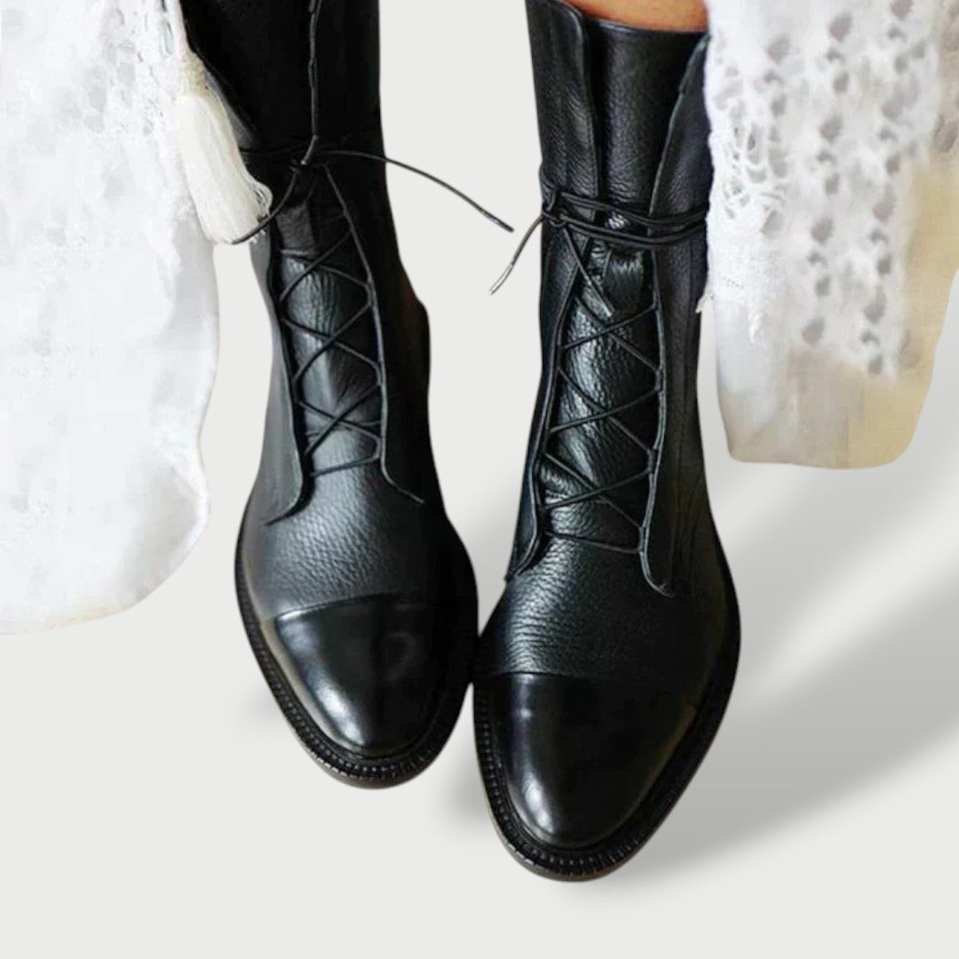 Botas Militares de Piel Planas Mujer Cordones Caña Media
