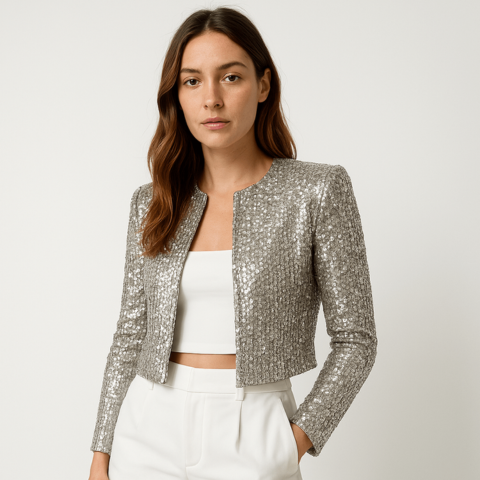 Naia | Chaqueta de Lentejuelas Corta Mujer Blazer Estructurado de Fiesta
