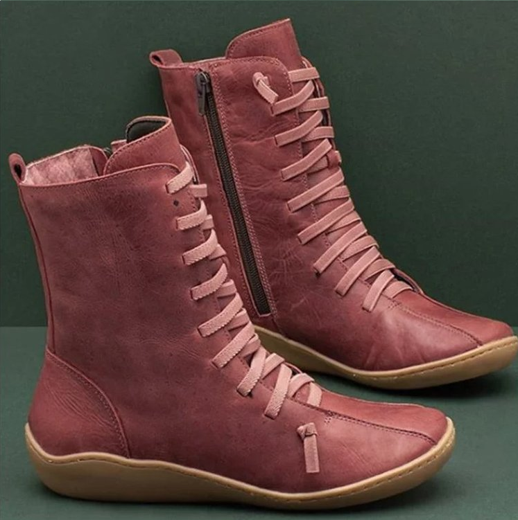 Botas Planas con Cordones Mujer Caña Media Piel