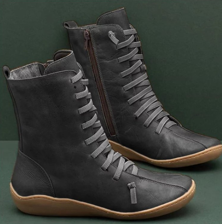 Botas Planas con Cordones Mujer Caña Media Piel