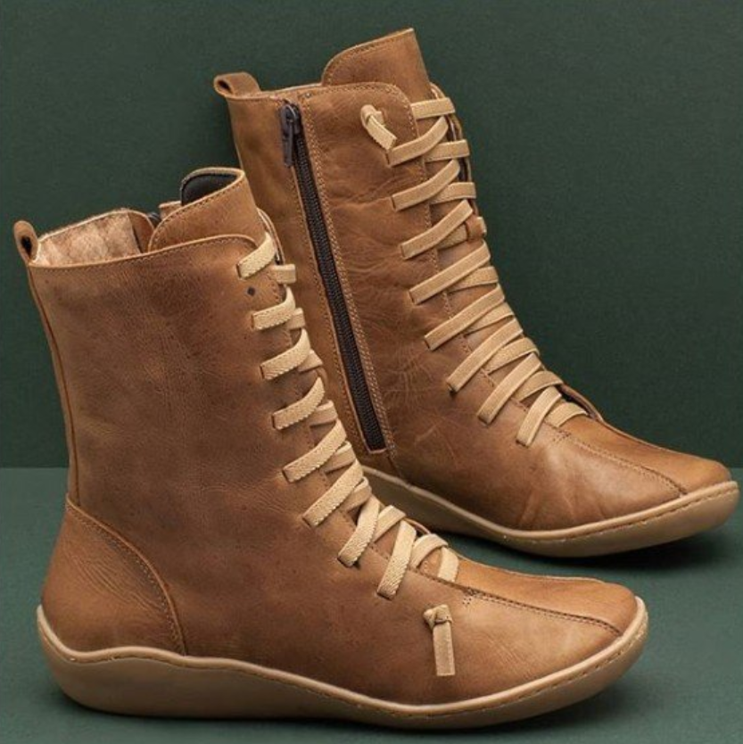Botas Planas con Cordones Mujer Caña Media Piel