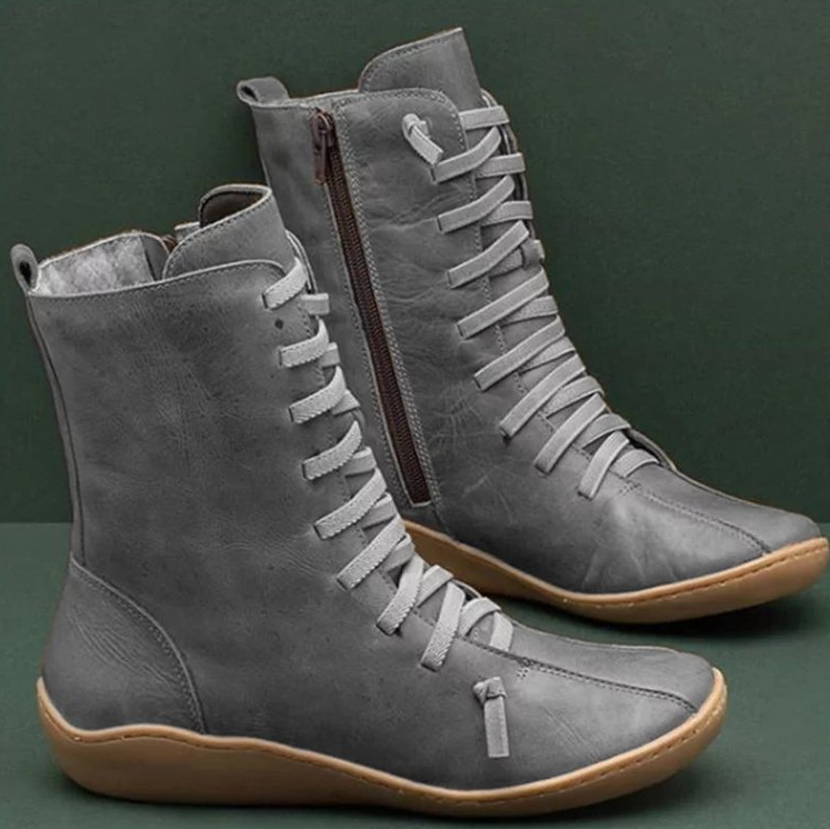 Botas Planas con Cordones Mujer Caña Media Piel