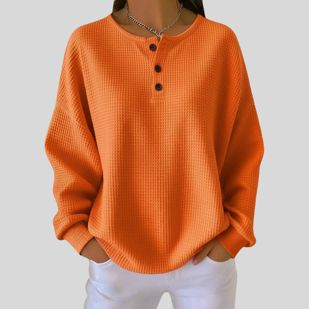 Jersey Fino Mujer Oversize Cuello Redondo Botones