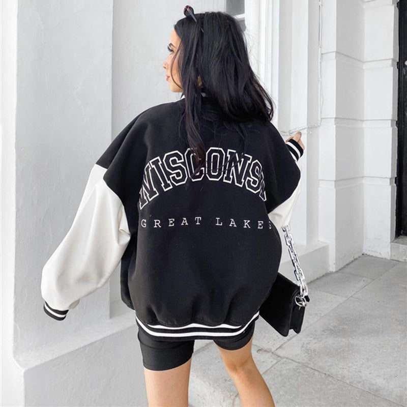 Varsity Jacket Mujer Oversized Bordado