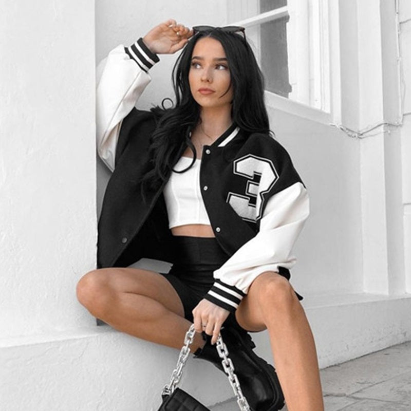 Varsity Jacket Mujer Oversized Bordado