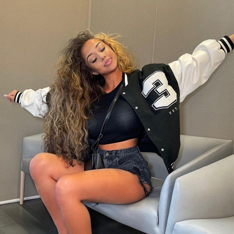 Varsity Jacket Mujer Oversized Bordado