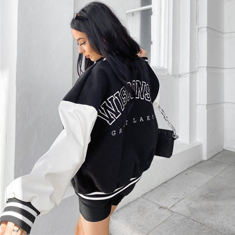 Varsity Jacket Mujer Oversized Bordado