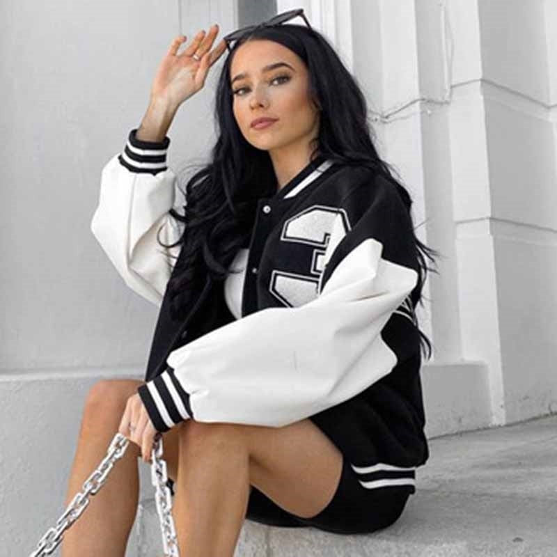 Varsity Jacket Mujer Oversized Bordado
