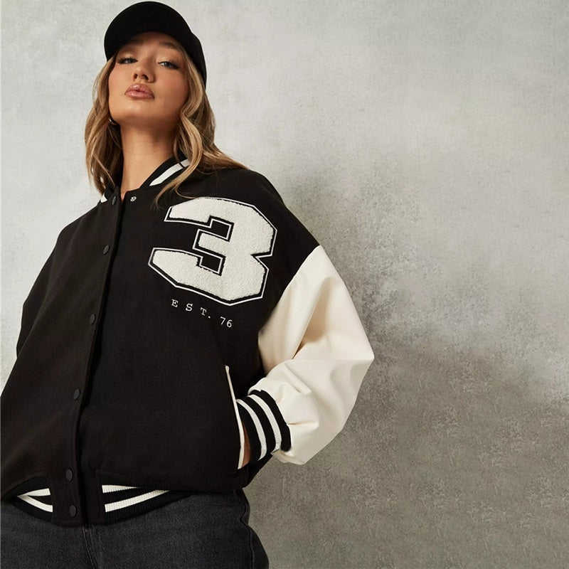 Varsity Jacket Mujer Oversized Bordado