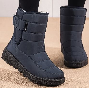 Botas Impermeables Planas Mujer Forro Cálido Velcro