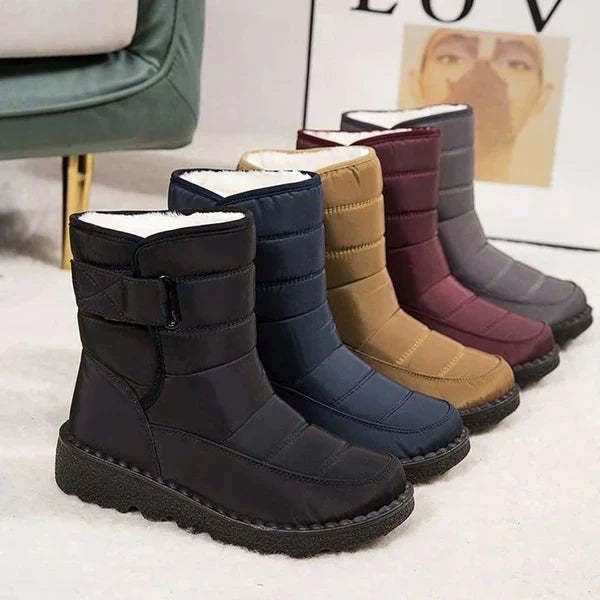 Botas Impermeables Planas Mujer Forro Cálido Velcro