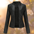 Chaqueta Motera Mujer de Polipiel Slim Fit Cuello Mao